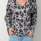 Leopard V-Neck Dropped Shoulder Blouse