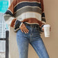 Contrast Striped Round Neck Long Sleeve Sweater