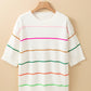 Striped Half Sleeve Drop Shoulder Sweater