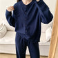 Pocketed Round Neck Button Up Cardigan and Pants Sweater Set