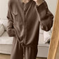 Pocketed Round Neck Button Up Cardigan and Pants Sweater Set