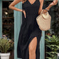Perfee Slit Crisscross V-Neck Midi Dress
