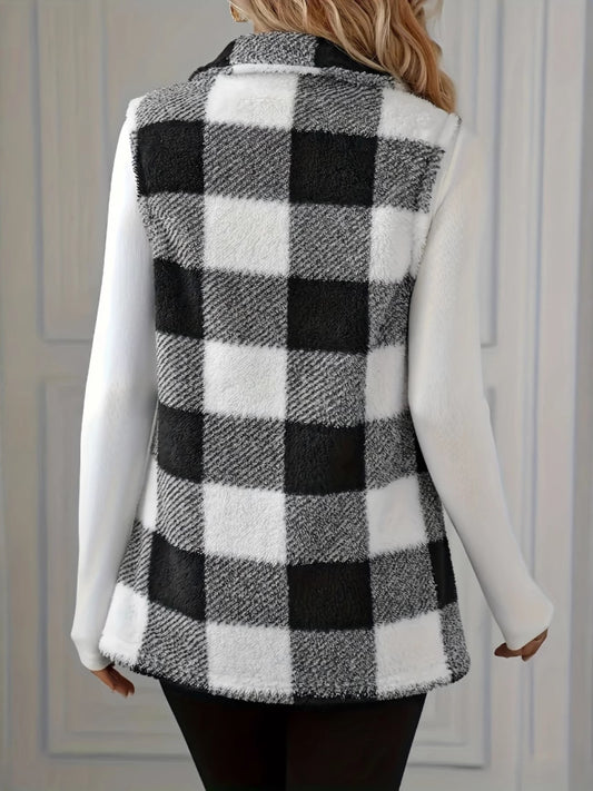 Plaid Button Up Vest Coat